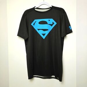 Under Armour Men's Black Tee with Blue Superman Logo